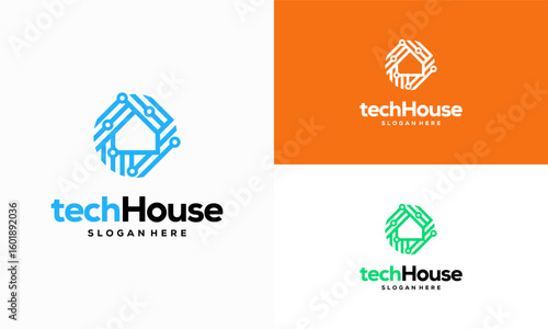 House Technology Logo Template Design Vector, Smart House Tech logo designs vector concept