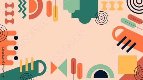 Abstract peach background with vibrant shapes, ideal for digital projects, invitations, and marketing materials needing a stylish touch of color.