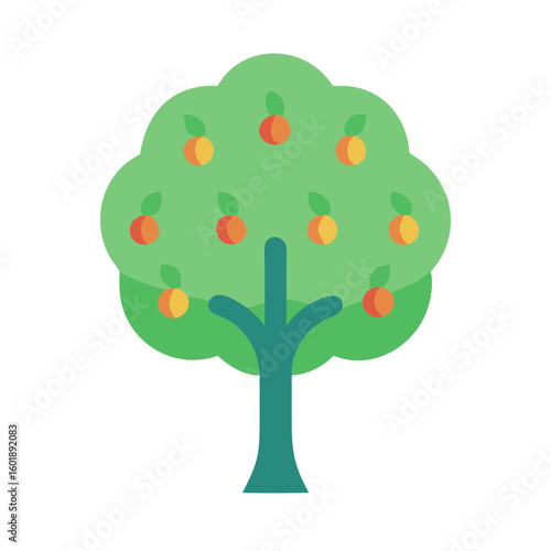 Stylized fruit tree with orange fruits on black background