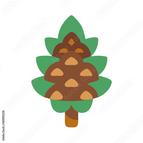 Stylized conifer tree with brown cones on black