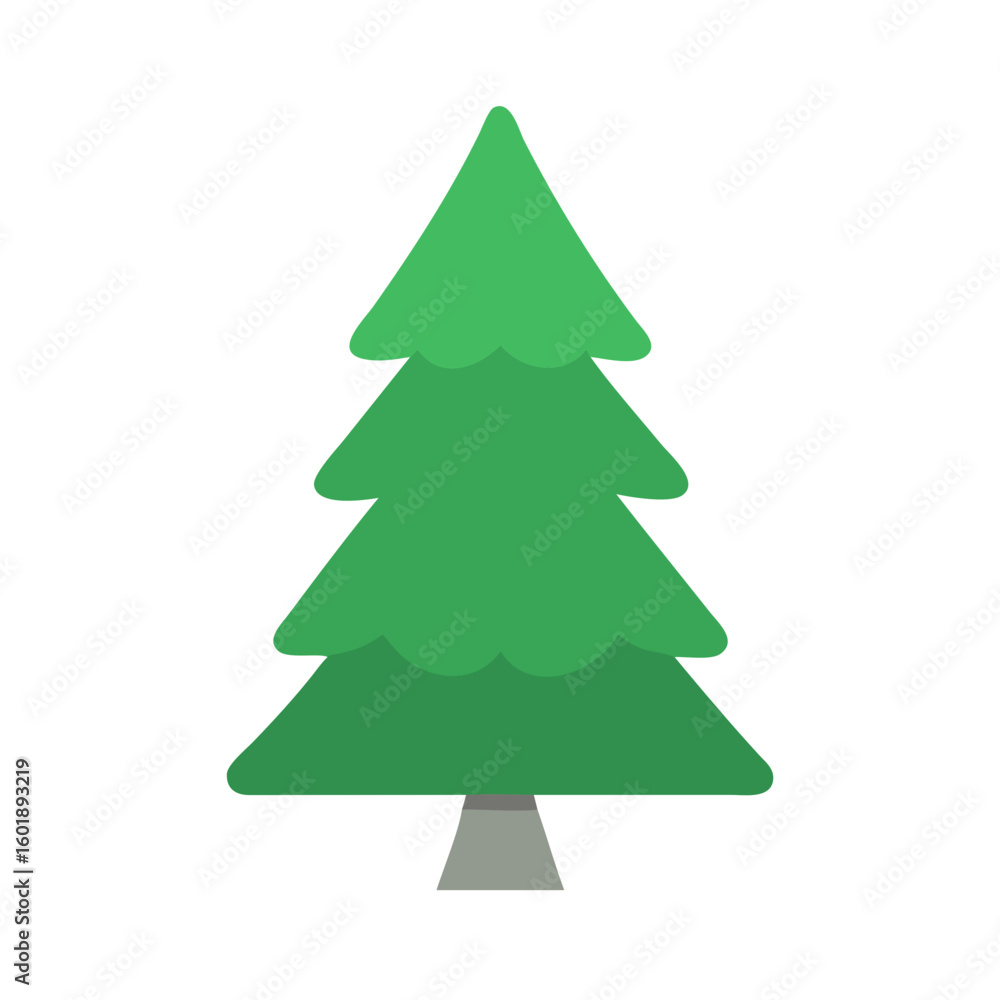Fototapeta premium Flat stylized green christmas tree isolated on black
