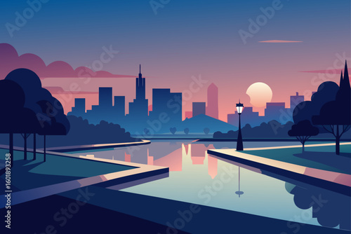 sunset over the city