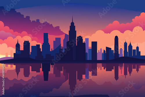 chicago skyline at sunset
