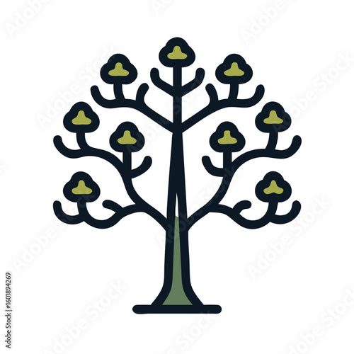 Stylized tree vector on black background with fruit