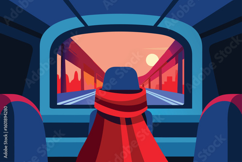 Rear View of Person Driving in Winter Night