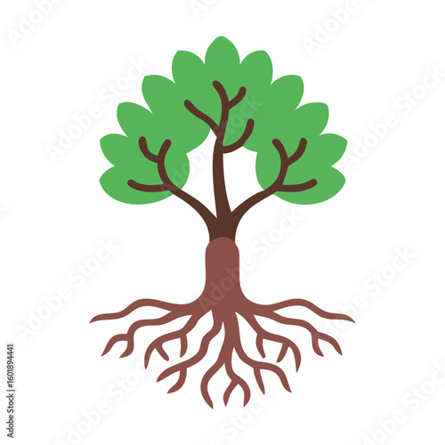 Stylized tree with visible roots on black background