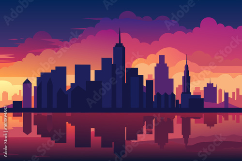 city skyline at sunset