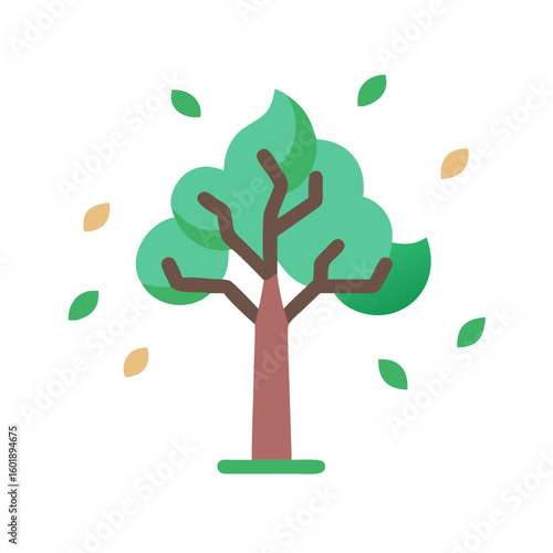 Stylized tree with falling leaves on a black background