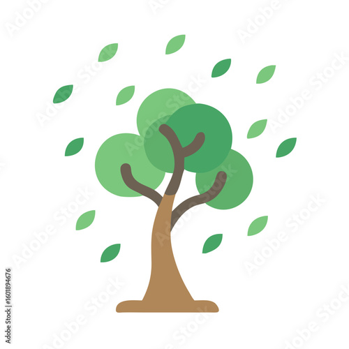 Stylized tree with falling leaves on black background