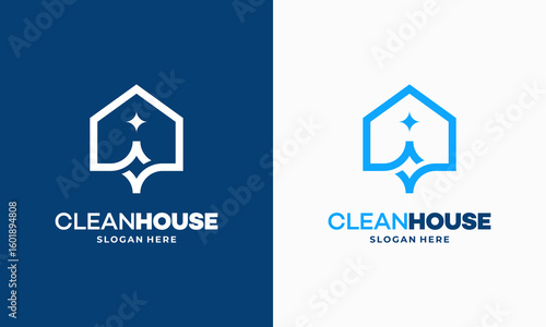 Simple outline Clean House logo designs concept, Cleaning Service logo vector