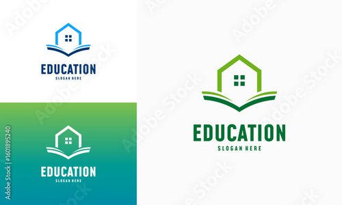 Home Learning logo designs concept vector. Home Education logo template, Real estate symbol