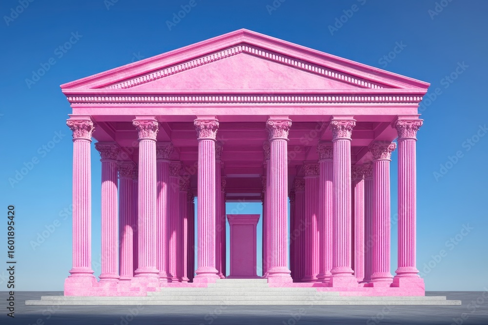 Fototapeta premium Pink ancient temple structure against a vibrant sky.