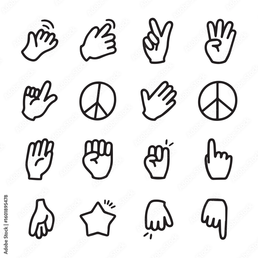 Fototapeta premium Expressive hand gestures and peace symbols for modern communication and design