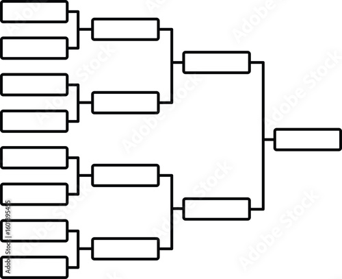 Clean vector illustration of a blank single-elimination tournament bracket with 8 teams on each side. Ideal for organizing sports tournaments, esports competitions, office games, school contests, and 