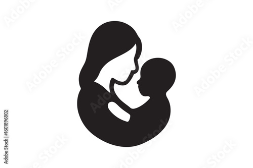 mother and child icon silhouette vector with white background
