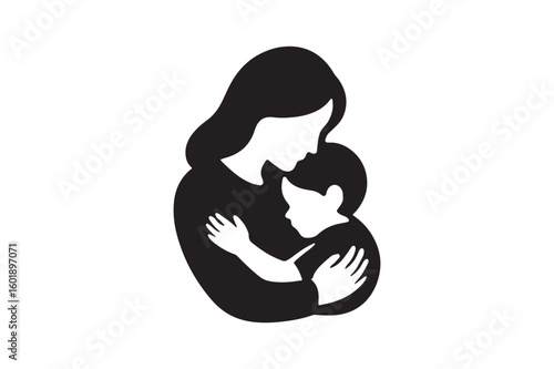 mother hug icon silhouette vector with white background