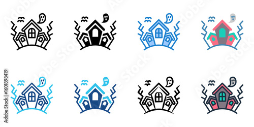 Haunted house icon set multiple style collection 
