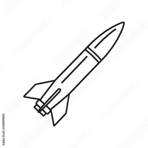 Rocket missile icon for military weapon and army technology representing war combat and nuclear armament for attack and defense air force power