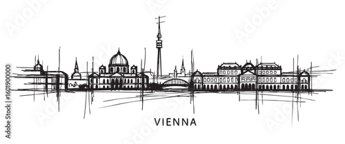 vienna austria cityscape tall building engraving sketch vector illustration