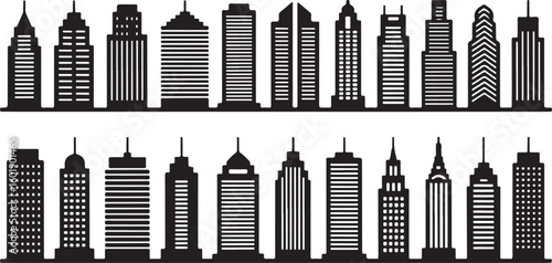 Black white skyscraper silhouettes building architecture