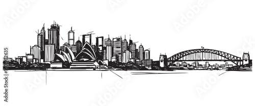 sydney australia cityscape tall building engraving sketch vector illustration