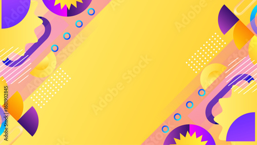 Abstract geometric pattern in vibrant hues on a yellow backdrop. Ideal for bold designs, modern art concepts, and eye catching visuals.