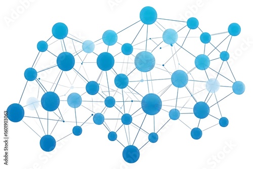 Abstract network connection with blue circles on white background for technology concept
