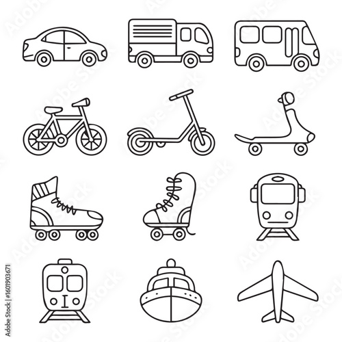Explore diverse transport options from cars to planes and skates
