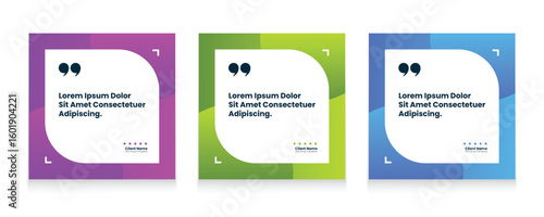 Quote frames blank templates set. Set of speech bubble quotes template. Textbox isolated on a color background. Testimonials text in brackets, citation empty quote bubbles.