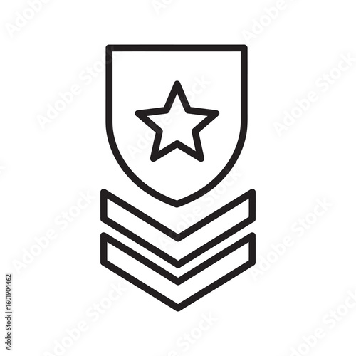Military rank badge of staff sergeant with chevron and star on shield for army soldier award and armed force service promotion recognition