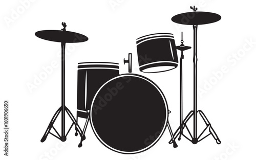 Drum Kit Silhouette Icon  Classic Percussion Instrument Vector