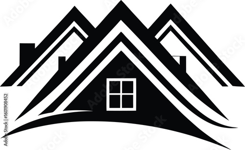 Abstract mountain house silhouette with window