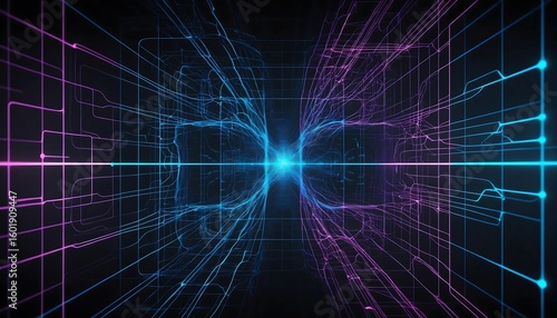 Abstract blue fractal lines create a futuristic technology pattern with a glowing light effect, perfect for a science or virtual reality backdrop