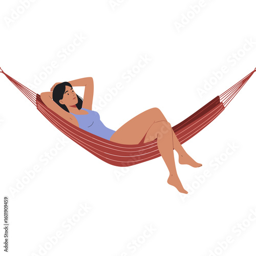 Young woman relaxing in a hammock with a calm expression  
