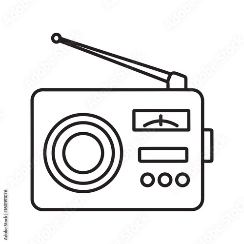 Retro radio receiver icon for music and news broadcast Vintage technology symbol for listening to AM FM frequency stations in a classic line style