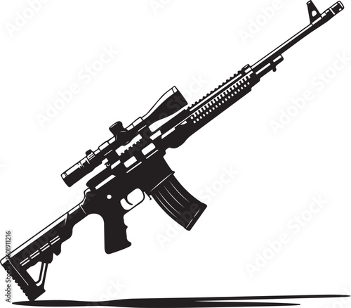 Assault rifle silhouette vector design without suppressor detailed illustration, assault rifle, rifle, weapon, military, silhouette, vector, gun, firearm, army, detailed, design, war, machine, danger