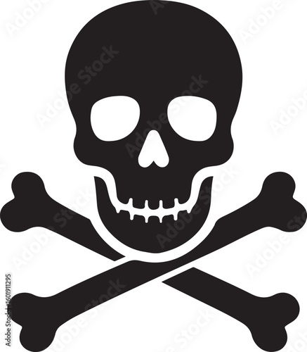 Skull and crossbones silhouette icon. Toxic danger or pirate symbol in vector EPS format for warning designs.