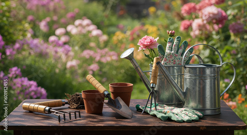 Garden tools arrangement in garden