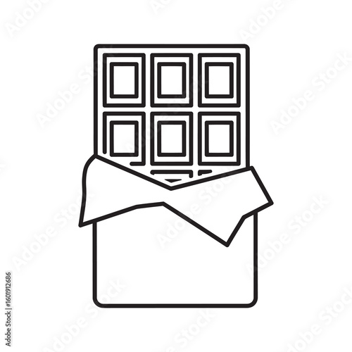 Chocolate bar icon with opened wrapper for a sweet candy dessert Delicious cocoa food symbol for a tasty snack or confectionary shop product