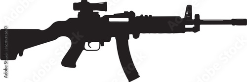 Assault rifle silhouette vector design without suppressor detailed illustration, assault rifle, rifle, weapon, military, silhouette, vector, gun, firearm, army, detailed, design, war, machine, danger