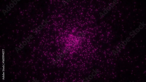 Abstract background of glowing pink particles scattered across a dark black void