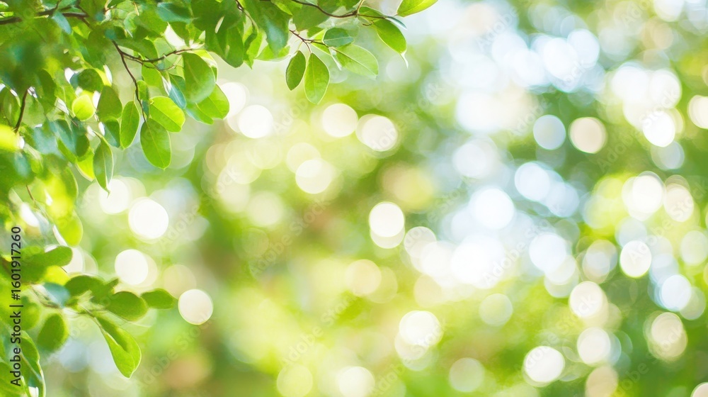 Fototapeta premium Soft Bokeh Background with Abstract Green Leaves in Natural Light
