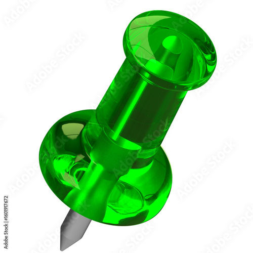 Fotografie Green Push Pin 3d rendering Glossy Plastic Thumbtack