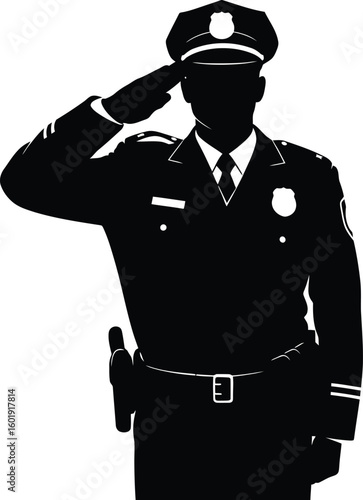 Vector art of a police officer in uniform salutes respectfully isolated on transparent background