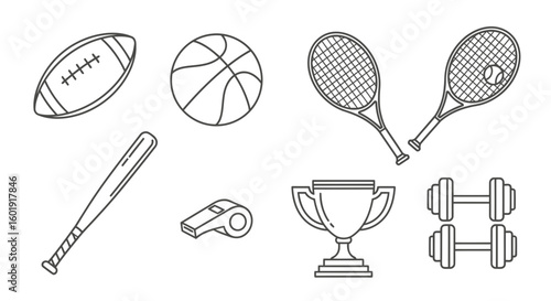 Icon Set Sports Equipment Vector SVG Minimalist Line Art Collection