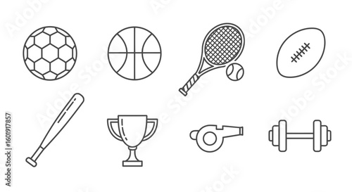 Icon Set Vector SVG with Minimalist Sports and Fitness Line Art Elements