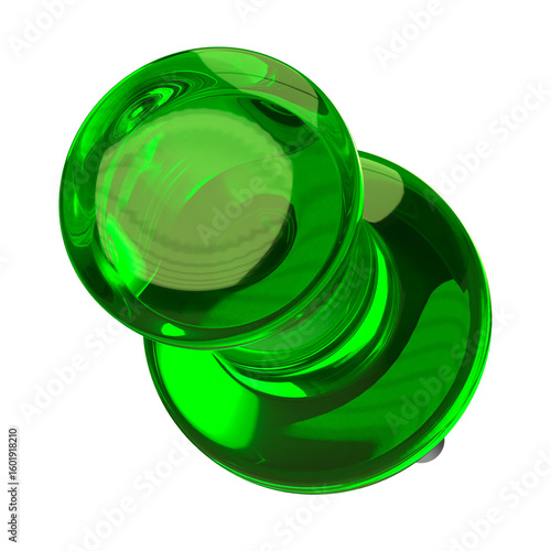 Green Push Pin 3d rendering Glossy Plastic Thumbtack