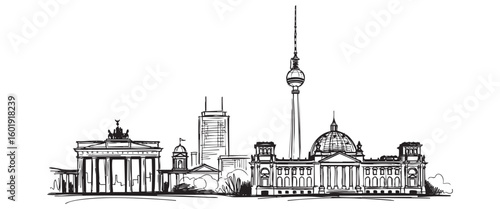 berlin germany cityscape tall building engraving sketch vector illustration