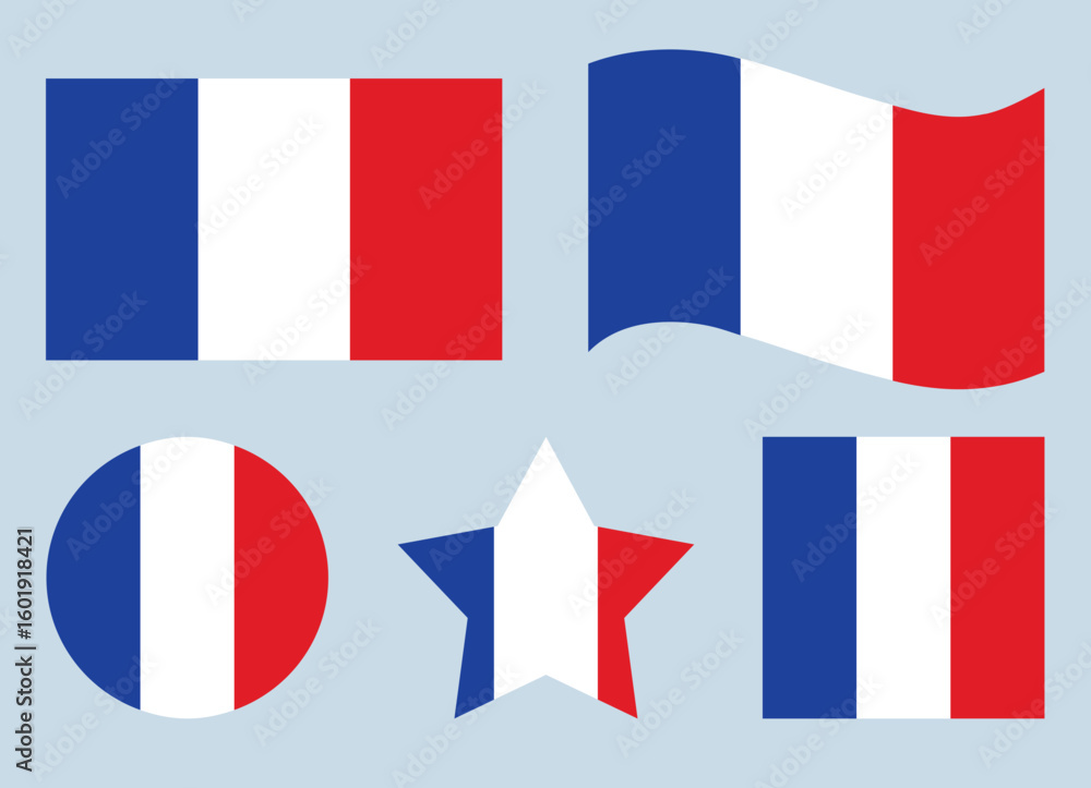 Fototapeta premium five different shapes, each decorated with the French flag's colors