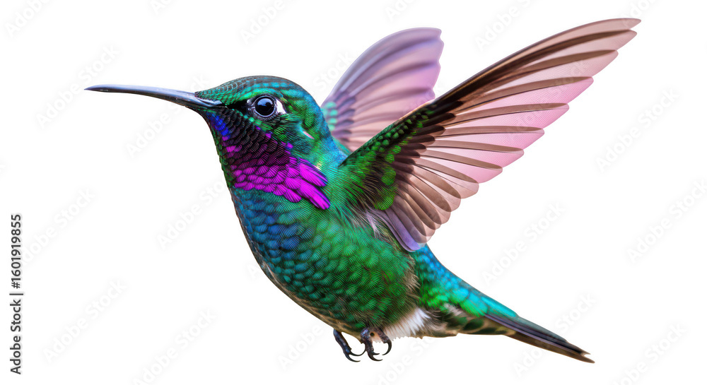 Fototapeta premium Vibrant Hummingbird In Flight Isolated